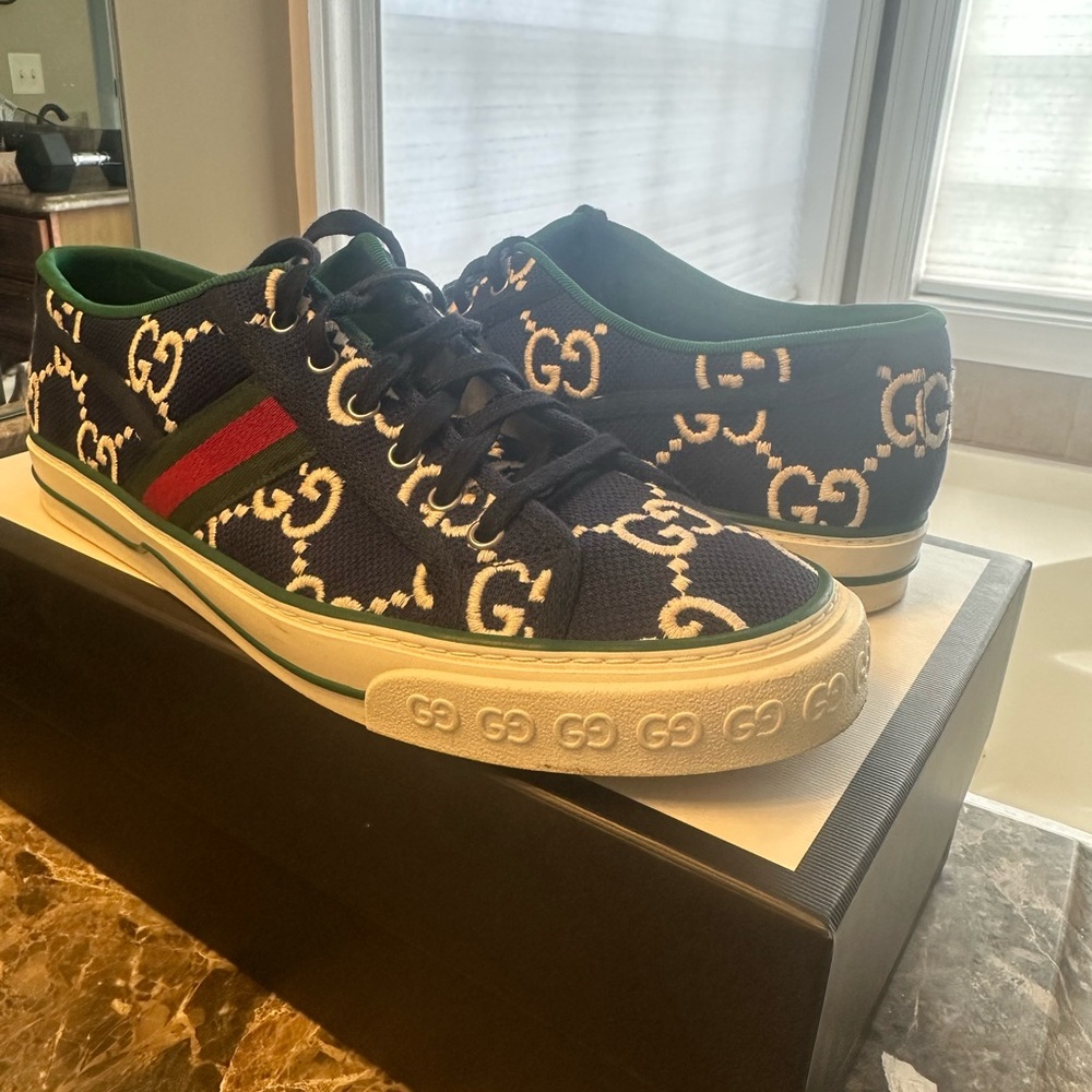 Gucci Blue and Red Patterned Sneakers